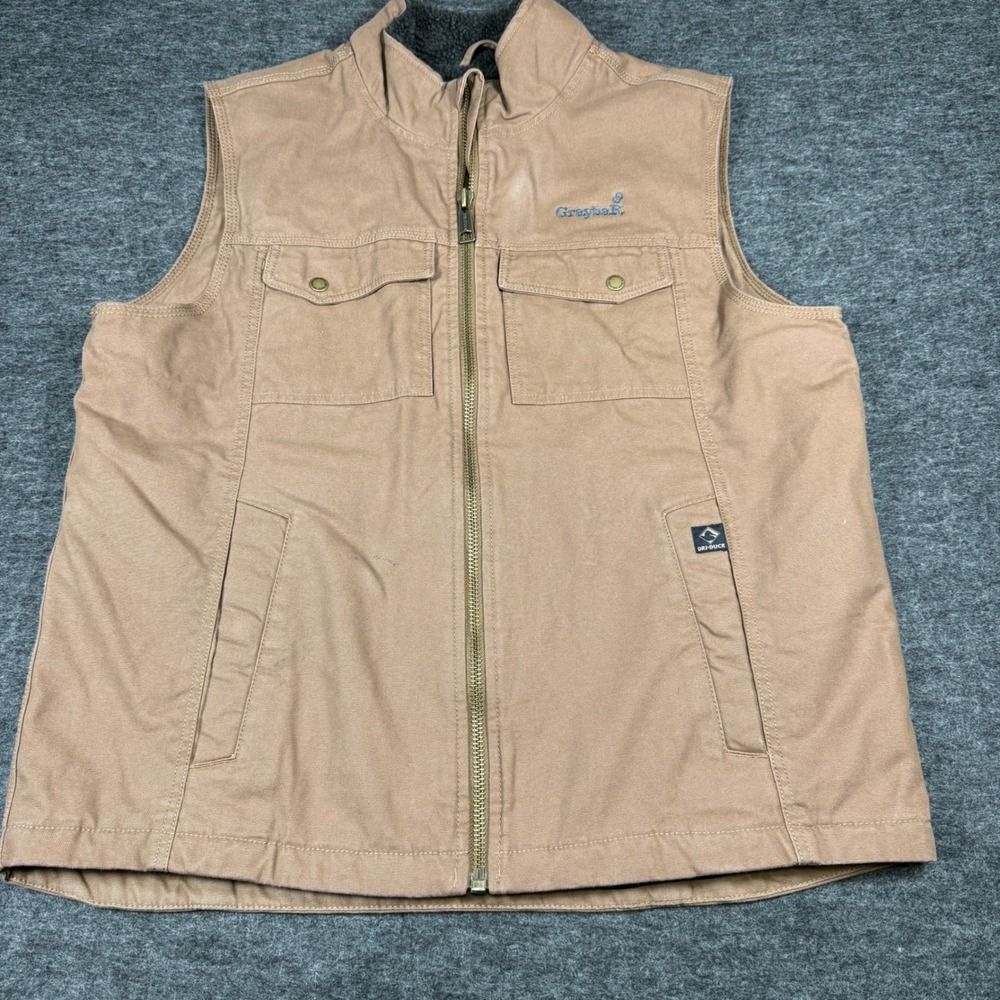 Dri Duck Graybar Work Vest Quilted Lined Tan‎ Canvas Full Zip Pockets Mens